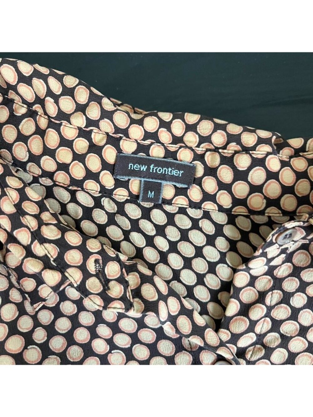 90s brown polka dot silk quirky boho whimsical button up shirt - Picture 7 of 8